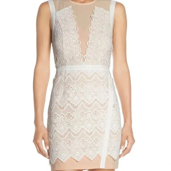 Anthropologie M Illusion Lace Sheath Mini Dress Pink - Picture 15 of 16
